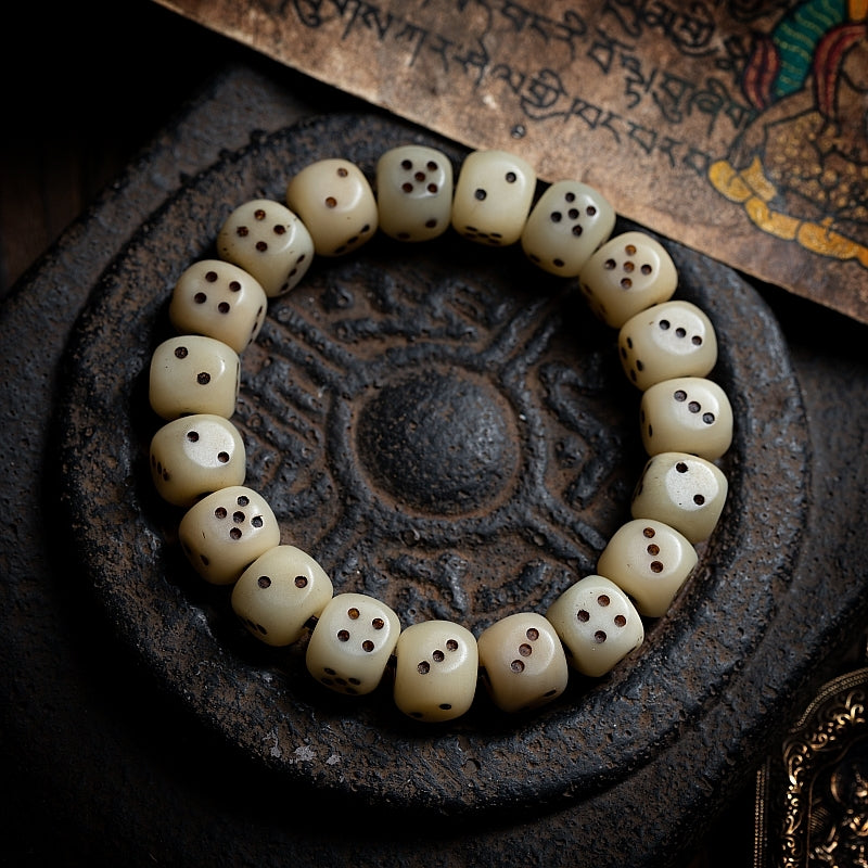 Kailashforce Tibetan Camel Bone Dice Mala Aged Bone, Timeless Soul, One Loop to Bind Them All