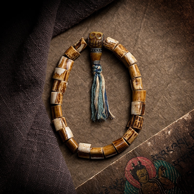 Kailashforce Timeless Tibetan Aged Antler Bone Single Loop Mala Where Earth’s Whispers Meet Soul’s Silence