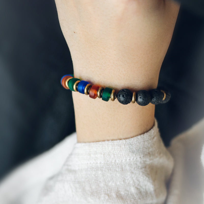 Kailashforce Original Design Colorful Glazed Bead Volcanic Stone Couple Bracelet Ethnic Vintage Handmade Jewelry for Men Women