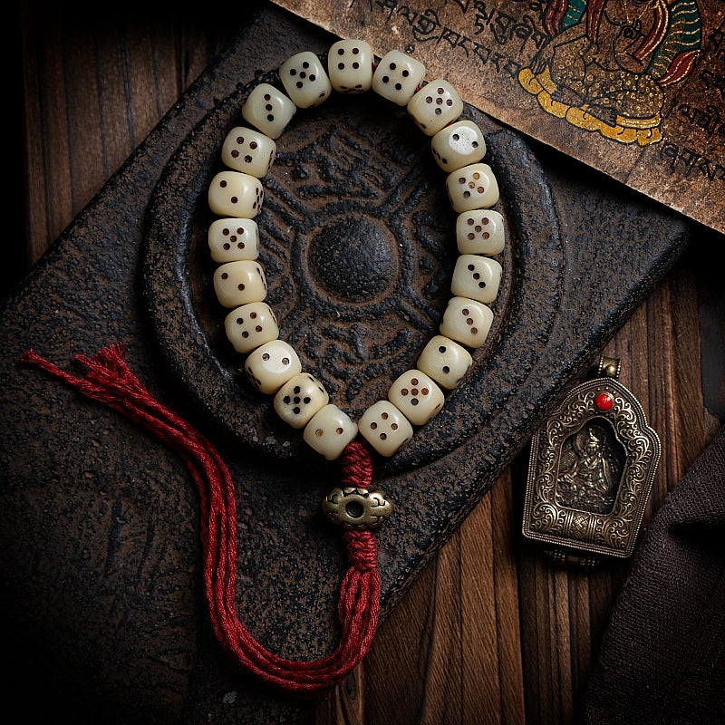 Kailashforce Tibetan Camel Bone Dice Mala Aged Bone, Timeless Soul, One Loop to Bind Them All
