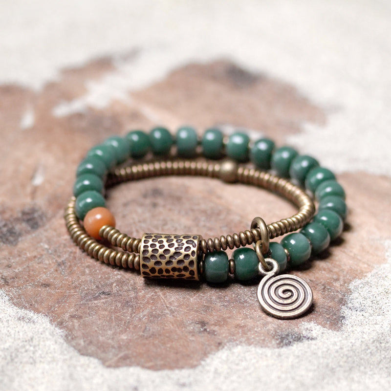 Kailashforce Vintage Ethnic Double Layer Green Bodhi Root Bracelet Boho Chic Meditation Jewelry