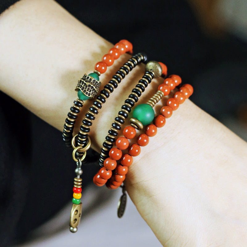 Kailashforce Multi Layer Redstone Sandalwood Necklace Ethnic Boho Layered Bracelet Necklace Set