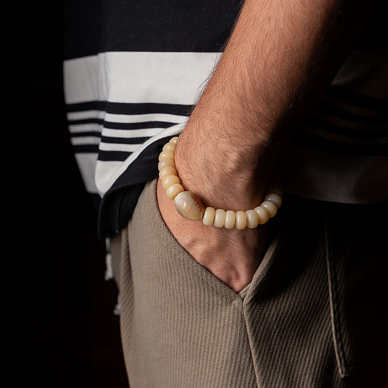 Kailashforce Timeless Natural Camel Bone Fossilized Yellow Single Loop Mala Where Earth’s Wisdom Meets Soulful Grace