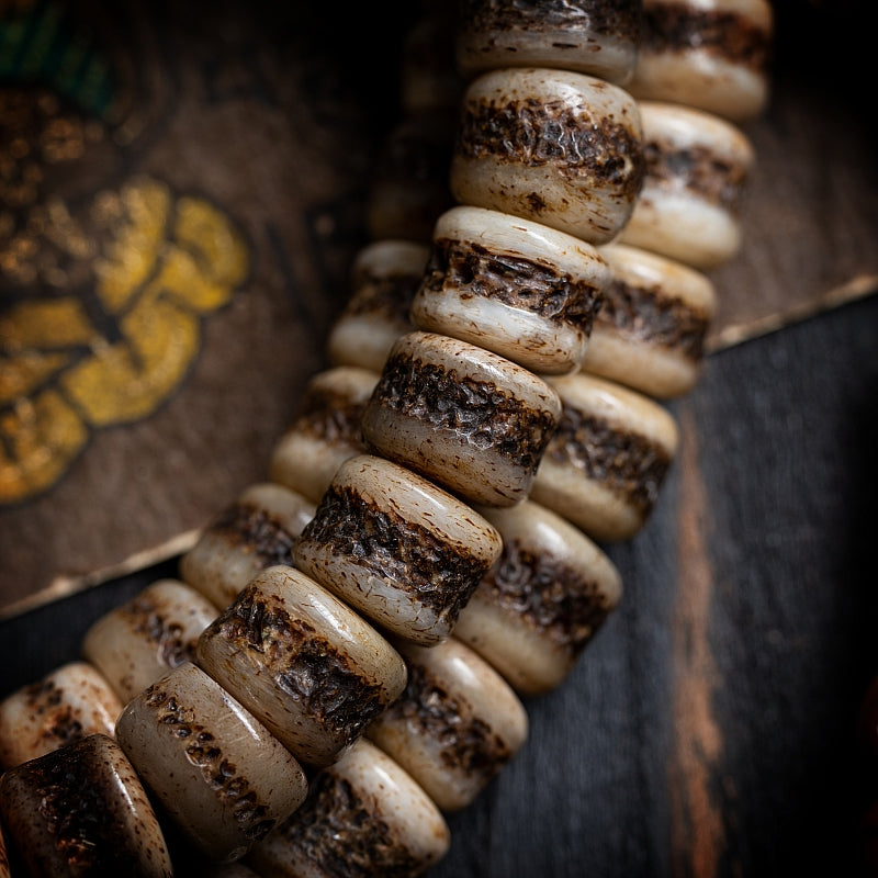 Kailashforce Tibetan Yak Bone Mala 108 Beads of Aged Wisdom, Where Earth’s Memory Meets Masculine Soul