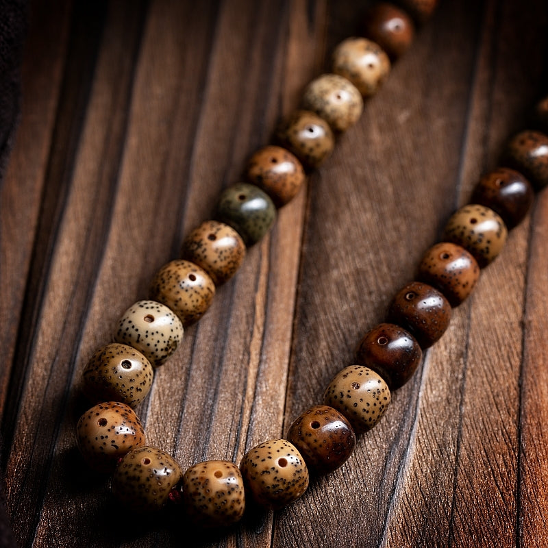 Kailashforce Vintage 108 Bodhi Seed Mala Necklace Old Material Spiritual Bracelet for Enlightenment Inner Peace Cultural Heritage