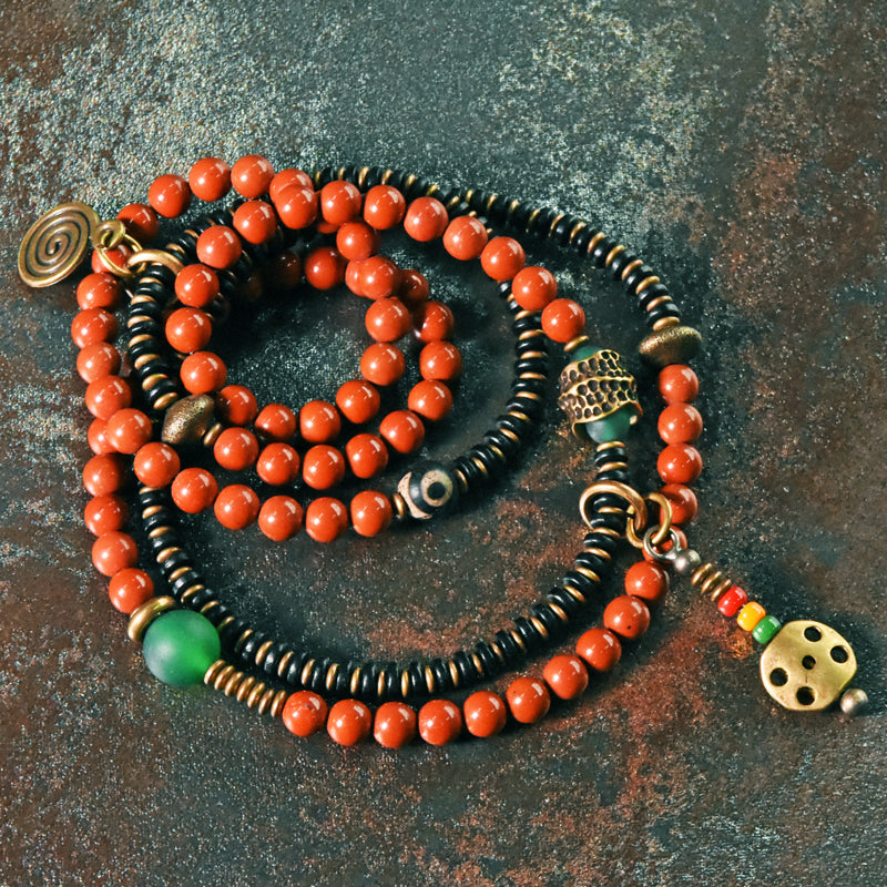 Kailashforce Multi Layer Redstone Sandalwood Necklace Ethnic Boho Layered Bracelet Necklace Set