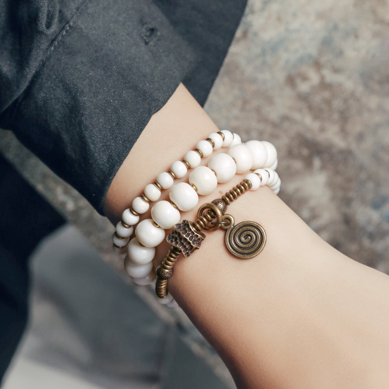 Kailashforce Vintage Layered Bracelet: Artisanal Copper Beaded Wooden Strand Timeless Bohemian Jewelry for Couples Free Spirits