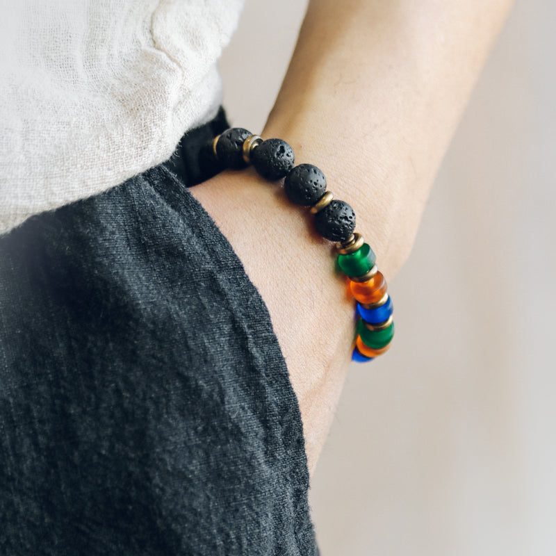 Kailashforce Original Design Colorful Glazed Bead Volcanic Stone Couple Bracelet Ethnic Vintage Handmade Jewelry for Men Women