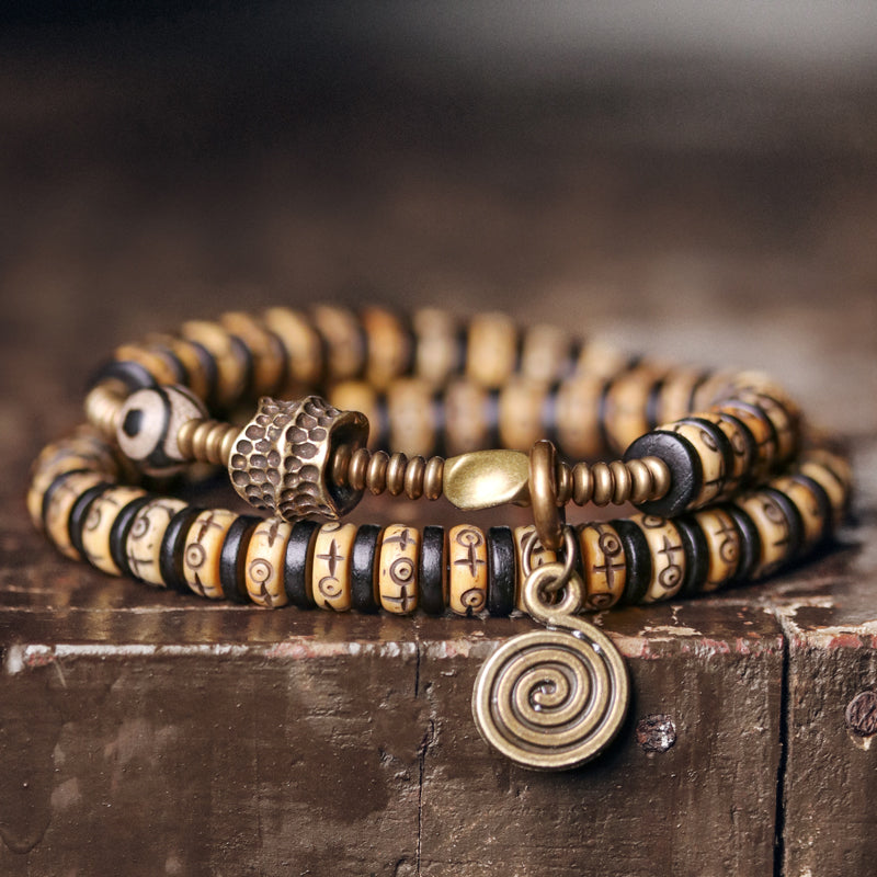 Kailashforce Vintage Double Layer Bone Bracelet Handcrafted Retro Ethnic Unisex Jewelry Where Tradition Meets Artistic Soul