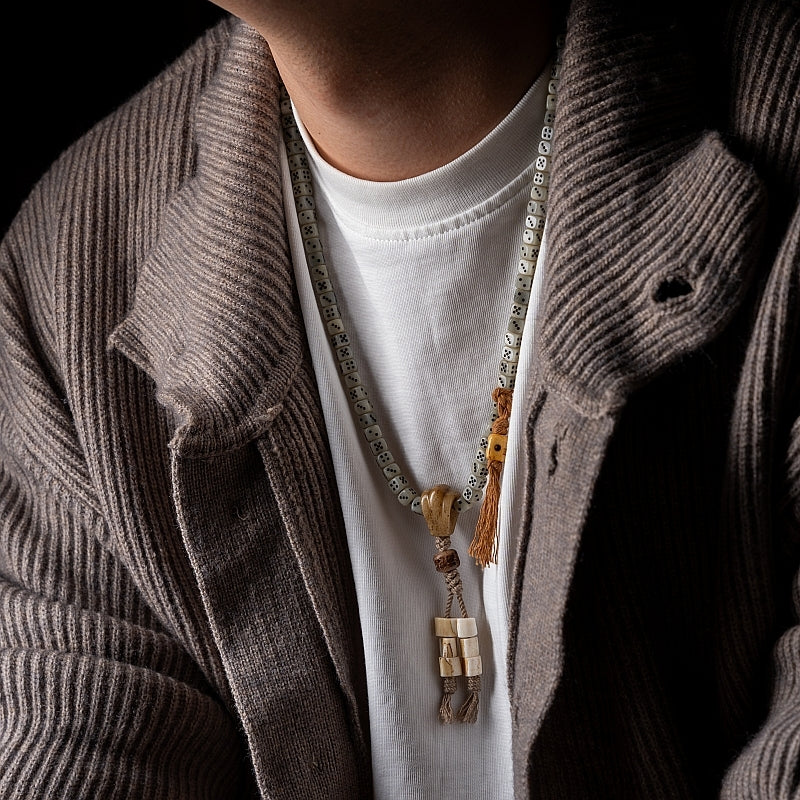 Kailashforce  Tibetan Yak Bone Dice Mala 108 Beads of Aged Wisdom, Where Bone Whispers Meet Soul’s Journey
