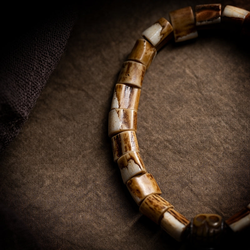 Kailashforce Timeless Tibetan Aged Antler Bone Single Loop Mala Where Earth’s Whispers Meet Soul’s Silence