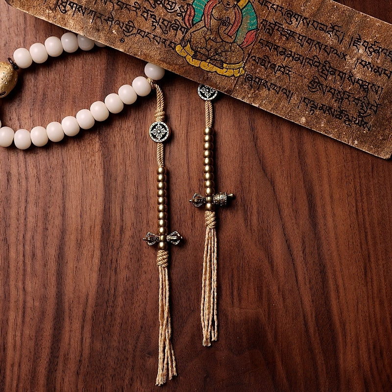Kailashforce Tibetan White Dzi Root Mala Necklace Bracelet 108 Sacred Beads with Mystical Dzi Artisanal Spiritual Jewelry for Men Women