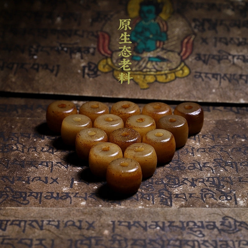 Kailashforce Artisanal Tibetan Yak Bone 108 Bead Mala Bracelet Vintage Handcarved with Sandalwood Inlays, Leather Tassel Ancient Scripture Accents Spiritual Jewelry for Men Women