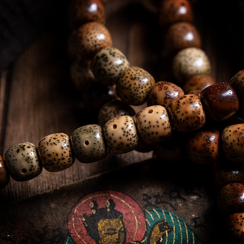 Kailashforce Vintage 108 Bodhi Seed Mala Necklace Old Material Spiritual Bracelet for Enlightenment Inner Peace Cultural Heritage