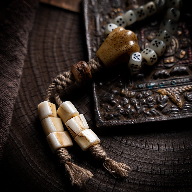 Kailashforce  Tibetan Yak Bone Dice Mala 108 Beads of Aged Wisdom, Where Bone Whispers Meet Soul’s Journey