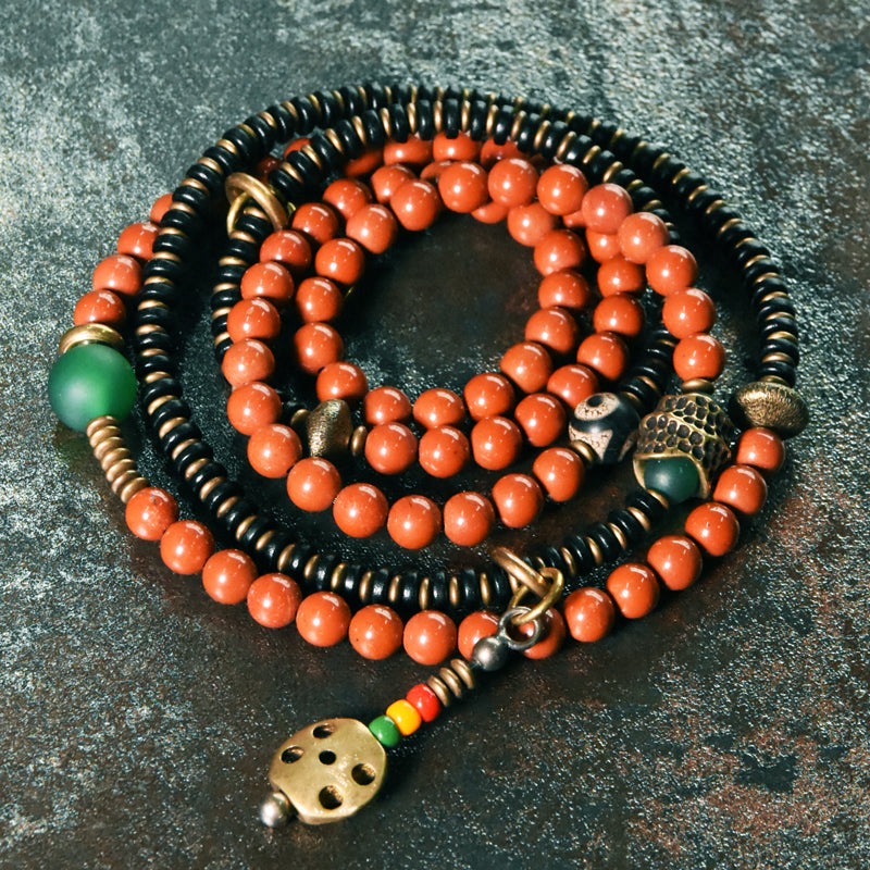 Kailashforce Multi Layer Redstone Sandalwood Necklace Ethnic Boho Layered Bracelet Necklace Set