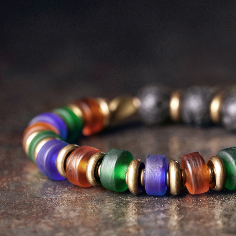 Kailashforce Original Design Colorful Glazed Bead Volcanic Stone Couple Bracelet Ethnic Vintage Handmade Jewelry for Men Women