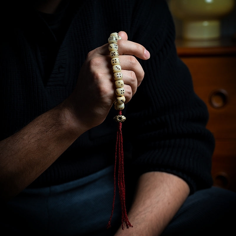Kailashforce Tibetan Camel Bone Dice Mala Aged Bone, Timeless Soul, One Loop to Bind Them All