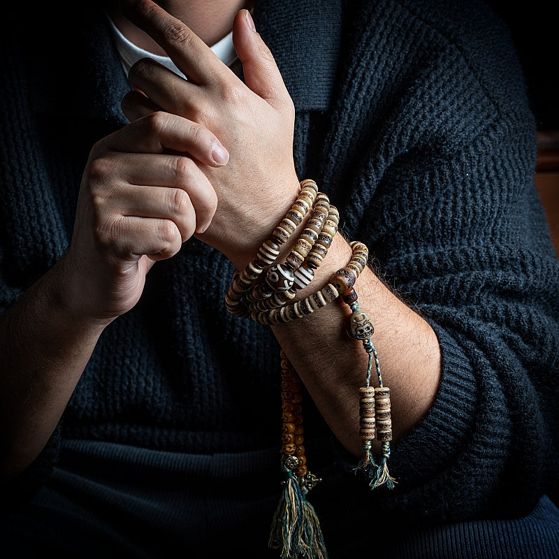 Kailashforce Tibetan Yak Bone Mala 108 Beads of Aged Wisdom, Where Earth’s Memory Meets Masculine Soul