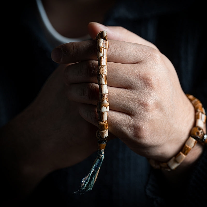 Kailashforce Timeless Tibetan Aged Antler Bone Single Loop Mala Where Earth’s Whispers Meet Soul’s Silence