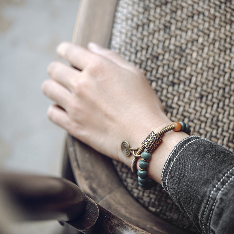 Kailashforce Vintage Ethnic Double Layer Green Bodhi Root Bracelet Boho Chic Meditation Jewelry