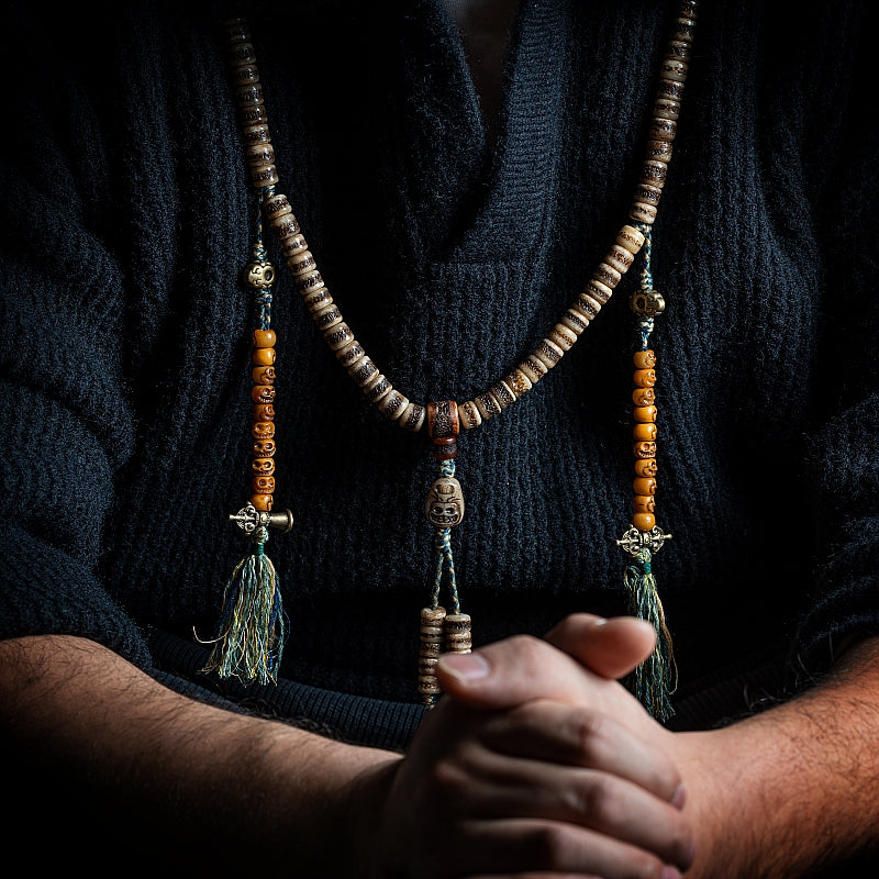 Kailashforce Tibetan Yak Bone Mala 108 Beads of Aged Wisdom, Where Earth’s Memory Meets Masculine Soul