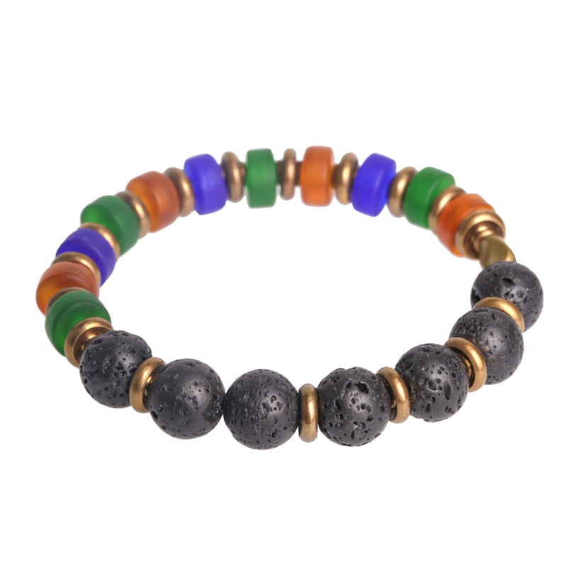 Kailashforce Original Design Colorful Glazed Bead Volcanic Stone Couple Bracelet Ethnic Vintage Handmade Jewelry for Men Women