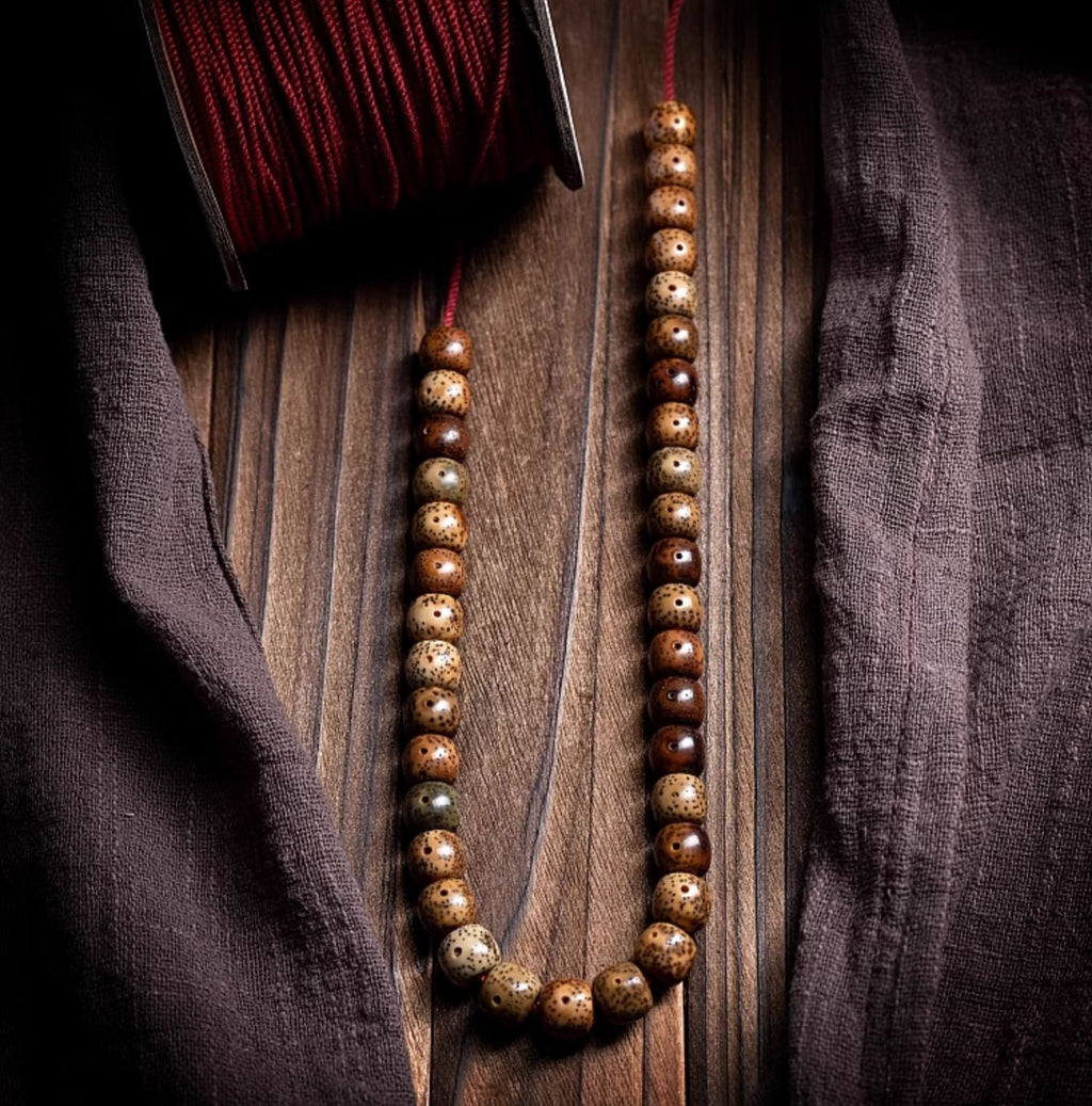 Kailashforce Vintage 108 Bodhi Seed Mala Necklace Old Material Spiritual Bracelet for Enlightenment Inner Peace Cultural Heritage