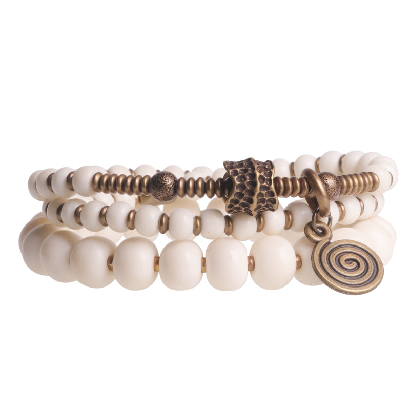 Kailashforce Vintage Layered Bracelet: Artisanal Copper Beaded Wooden Strand Timeless Bohemian Jewelry for Couples Free Spirits