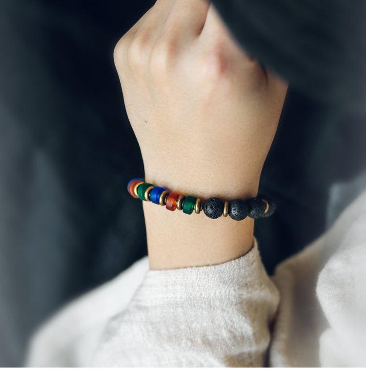 Kailashforce Original Design Colorful Glazed Bead Volcanic Stone Couple Bracelet Ethnic Vintage Handmade Jewelry for Men Women