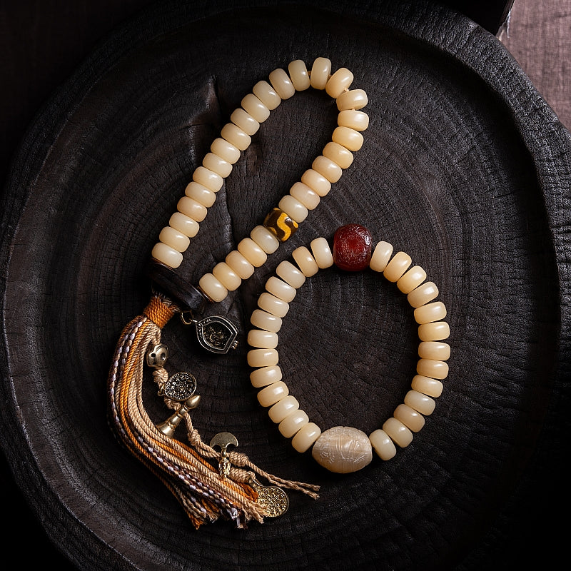 Kailashforce Timeless Natural Camel Bone Fossilized Yellow Single Loop Mala Where Earth’s Wisdom Meets Soulful Grace