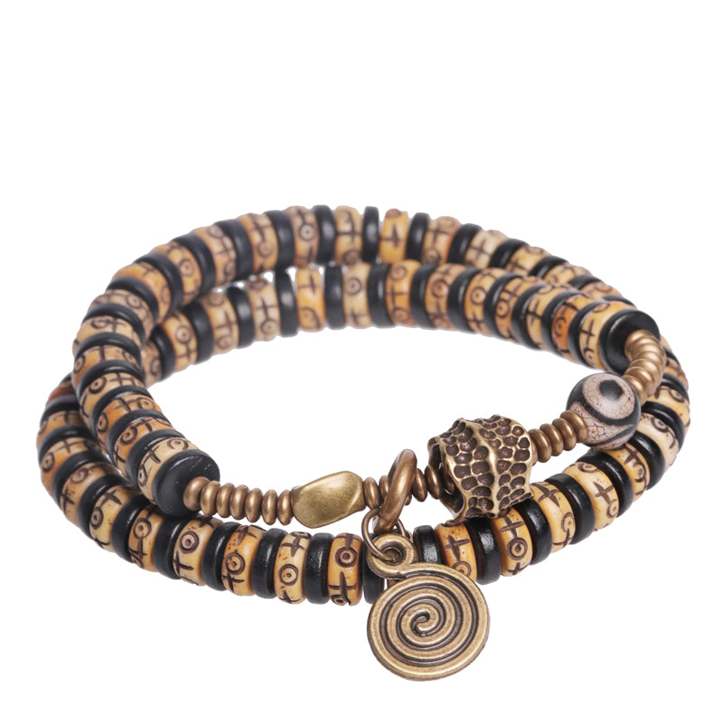 Kailashforce Vintage Double Layer Bone Bracelet Handcrafted Retro Ethnic Unisex Jewelry Where Tradition Meets Artistic Soul