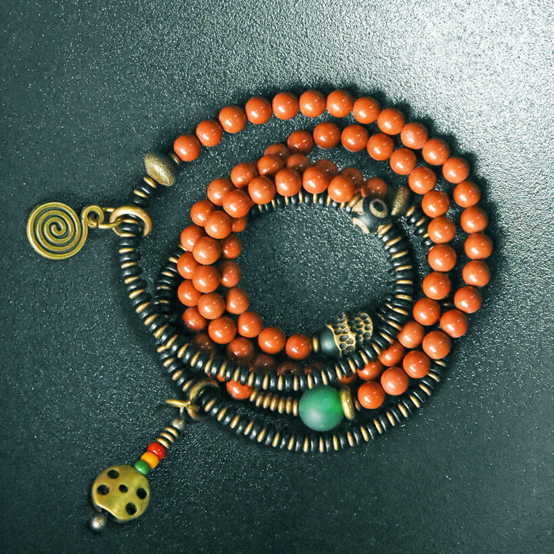 Kailashforce Multi Layer Redstone Sandalwood Necklace Ethnic Boho Layered Bracelet Necklace Set
