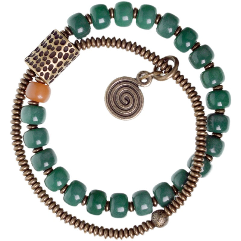 Kailashforce Vintage Ethnic Double Layer Green Bodhi Root Bracelet Boho Chic Meditation Jewelry