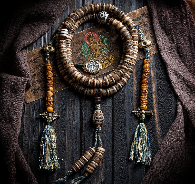 Kailashforce Tibetan Yak Bone Mala 108 Beads of Aged Wisdom, Where Earth’s Memory Meets Masculine Soul