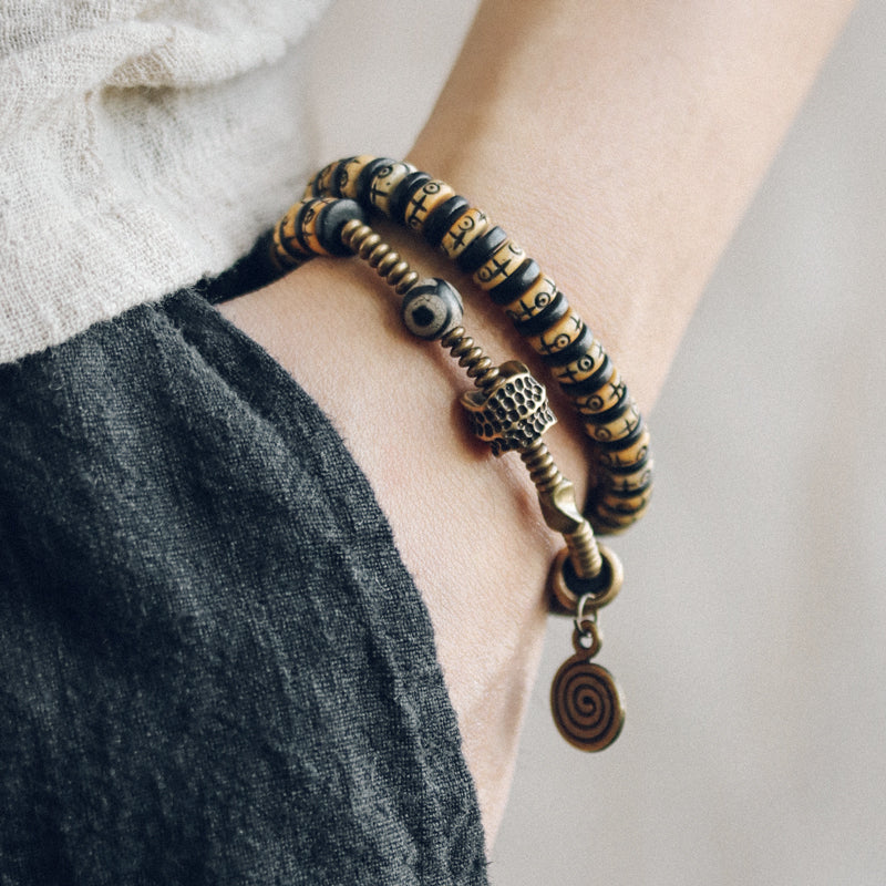Kailashforce Vintage Double Layer Bone Bracelet Handcrafted Retro Ethnic Unisex Jewelry Where Tradition Meets Artistic Soul