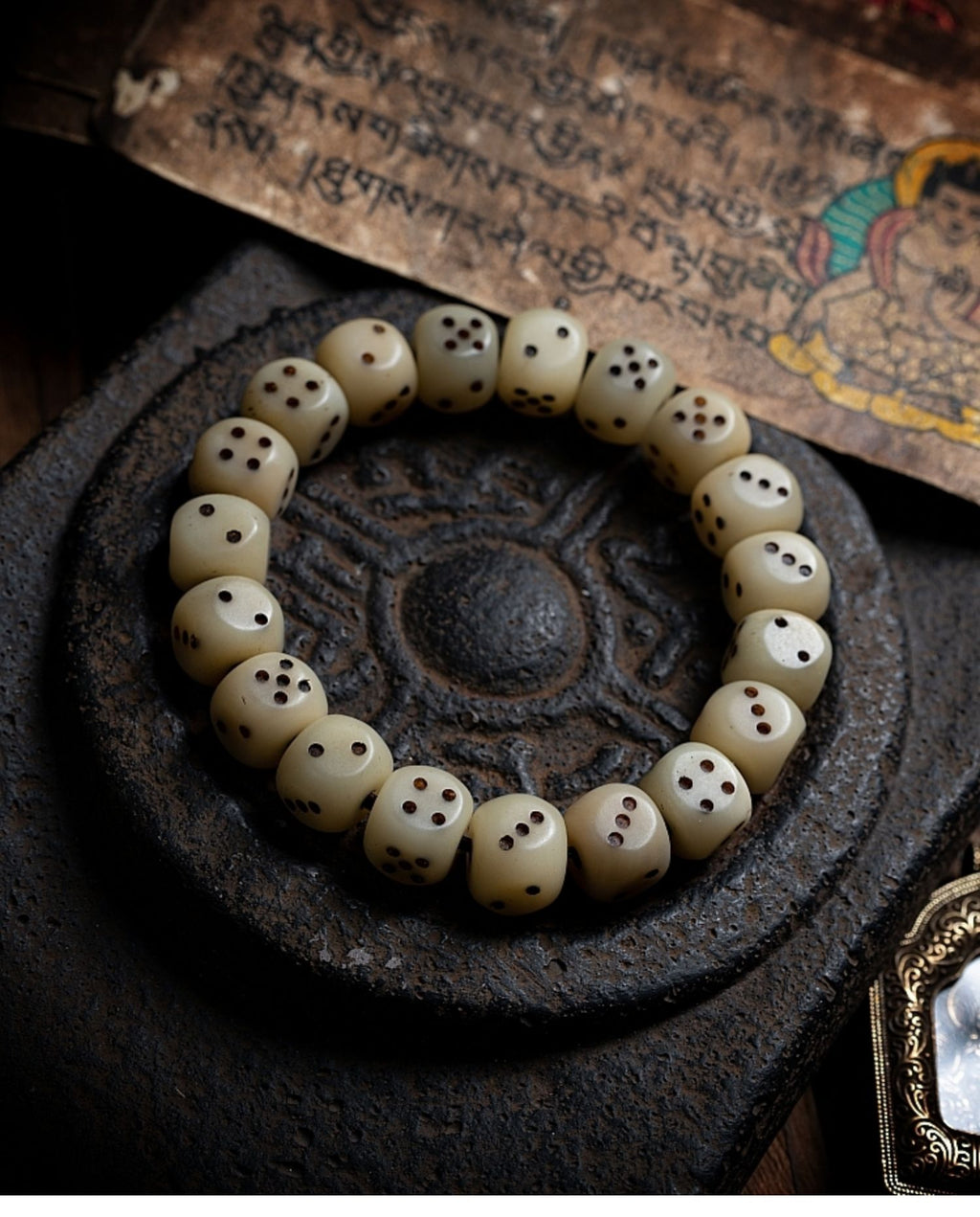Kailashforce Tibetan Camel Bone Dice Mala Aged Bone, Timeless Soul, One Loop to Bind Them All