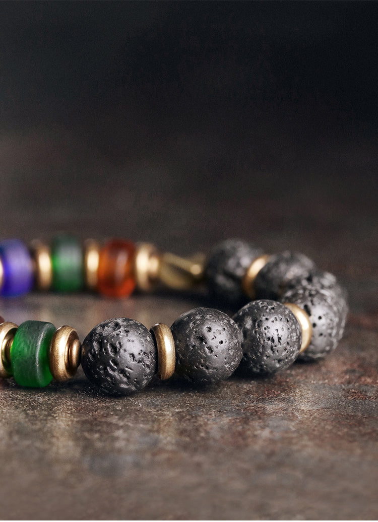 Kailashforce Original Design Colorful Glazed Bead Volcanic Stone Couple Bracelet Ethnic Vintage Handmade Jewelry for Men Women