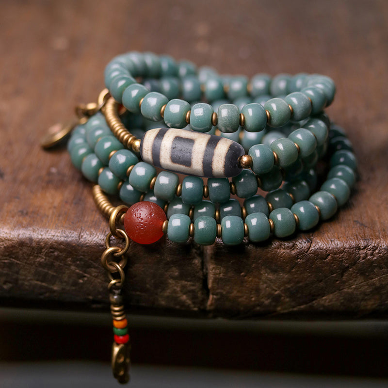 Kailashforce Vintage Bodhi Root Dzi Bead Necklace for Women Artistic Ethnic Long Sweater Chain Mystical Wisdom Timeless Elegance