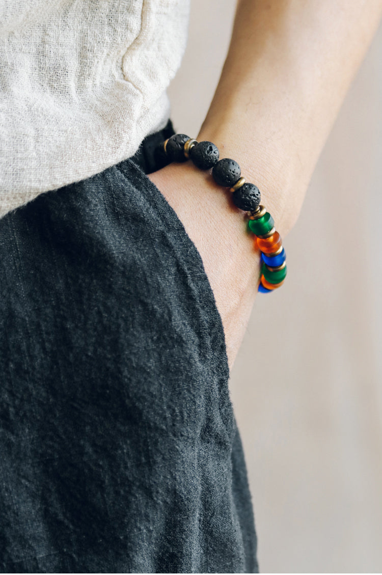 Kailashforce Original Design Colorful Glazed Bead Volcanic Stone Couple Bracelet Ethnic Vintage Handmade Jewelry for Men Women