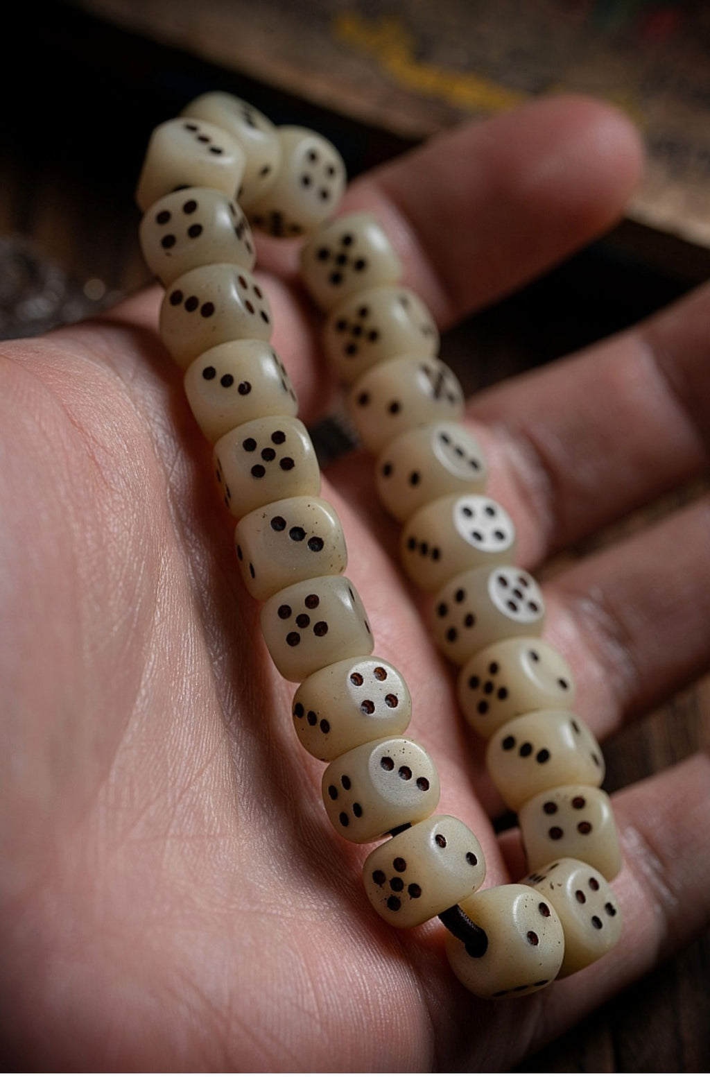 Kailashforce Tibetan Camel Bone Dice Mala Aged Bone, Timeless Soul, One Loop to Bind Them All
