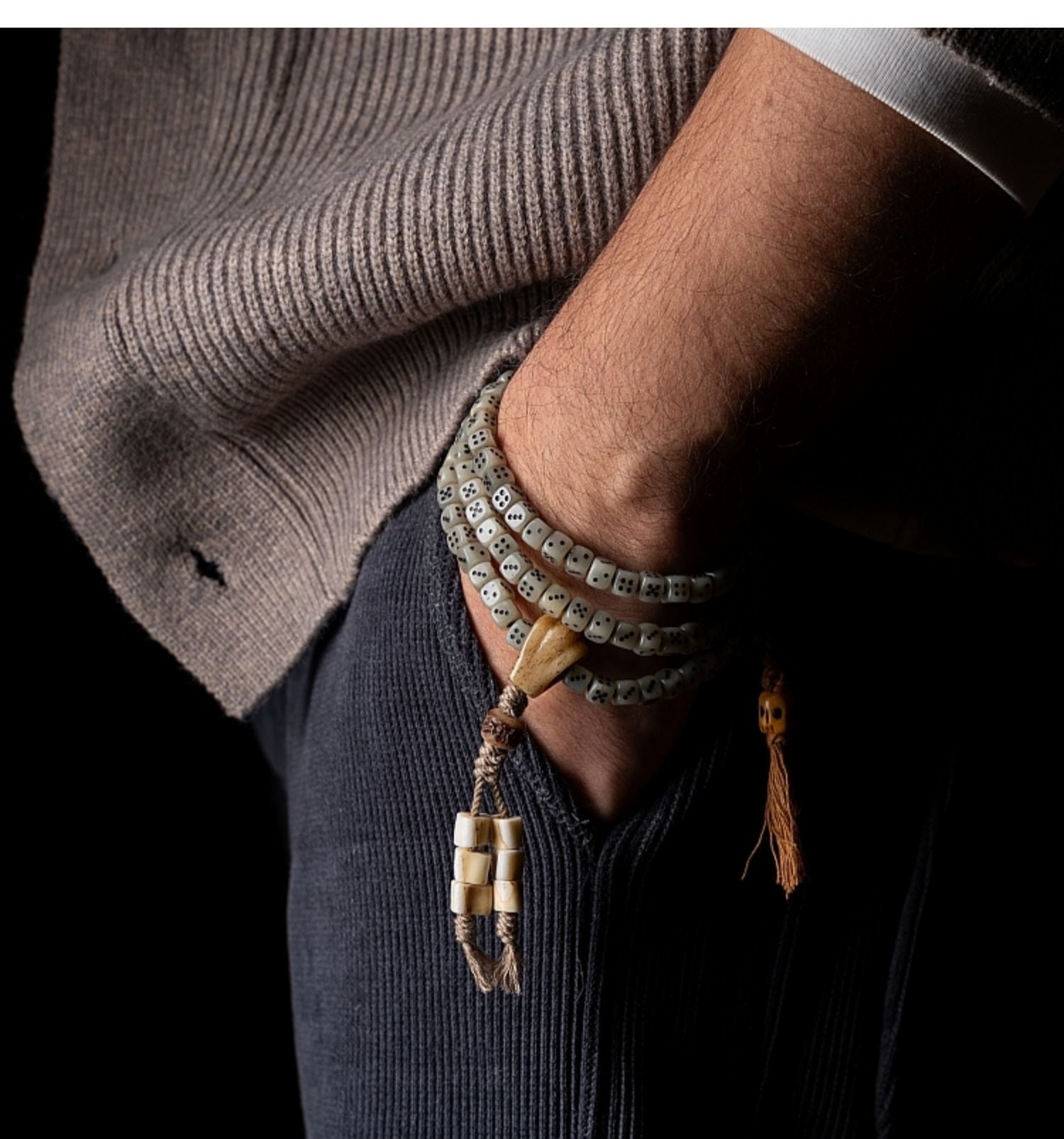 Kailashforce  Tibetan Yak Bone Dice Mala 108 Beads of Aged Wisdom, Where Bone Whispers Meet Soul’s Journey
