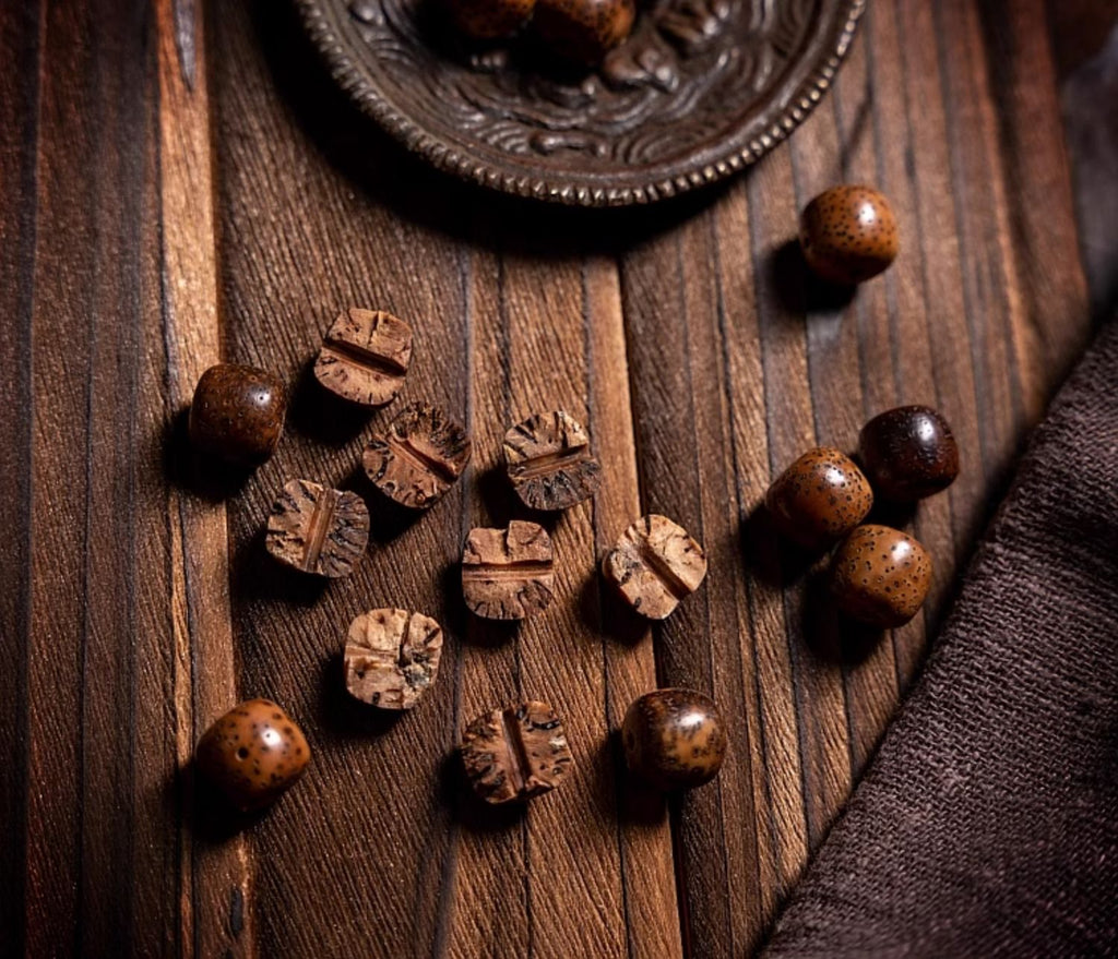 Kailashforce Vintage 108 Bodhi Seed Mala Necklace Old Material Spiritual Bracelet for Enlightenment Inner Peace Cultural Heritage