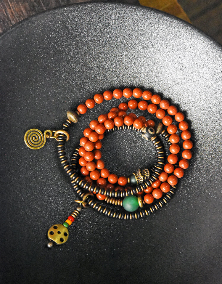 Kailashforce Multi Layer Redstone Sandalwood Necklace Ethnic Boho Layered Bracelet Necklace Set