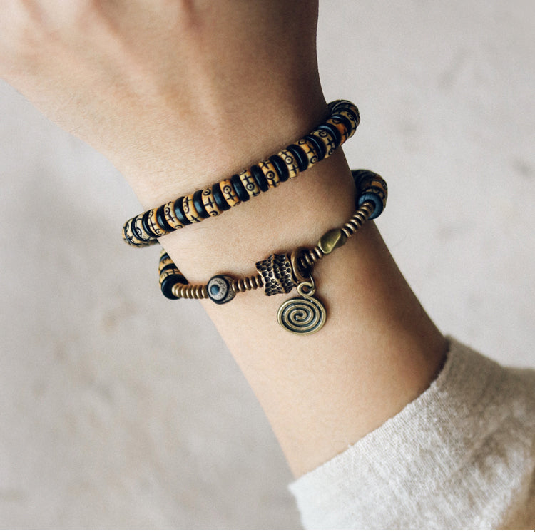 Kailashforce Vintage Double Layer Bone Bracelet Handcrafted Retro Ethnic Unisex Jewelry Where Tradition Meets Artistic Soul