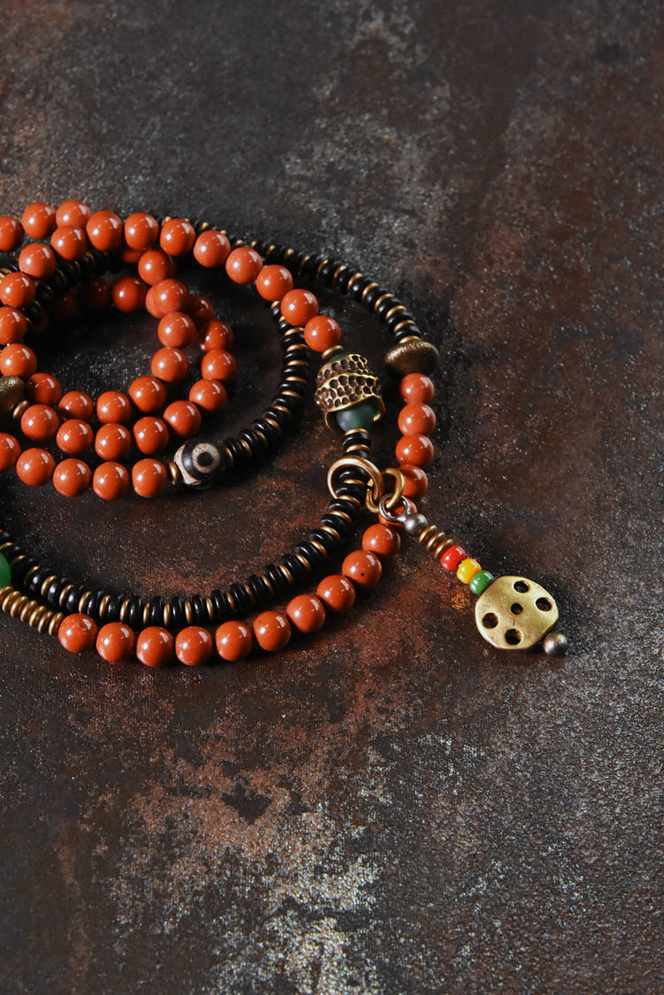 Kailashforce Multi Layer Redstone Sandalwood Necklace Ethnic Boho Layered Bracelet Necklace Set