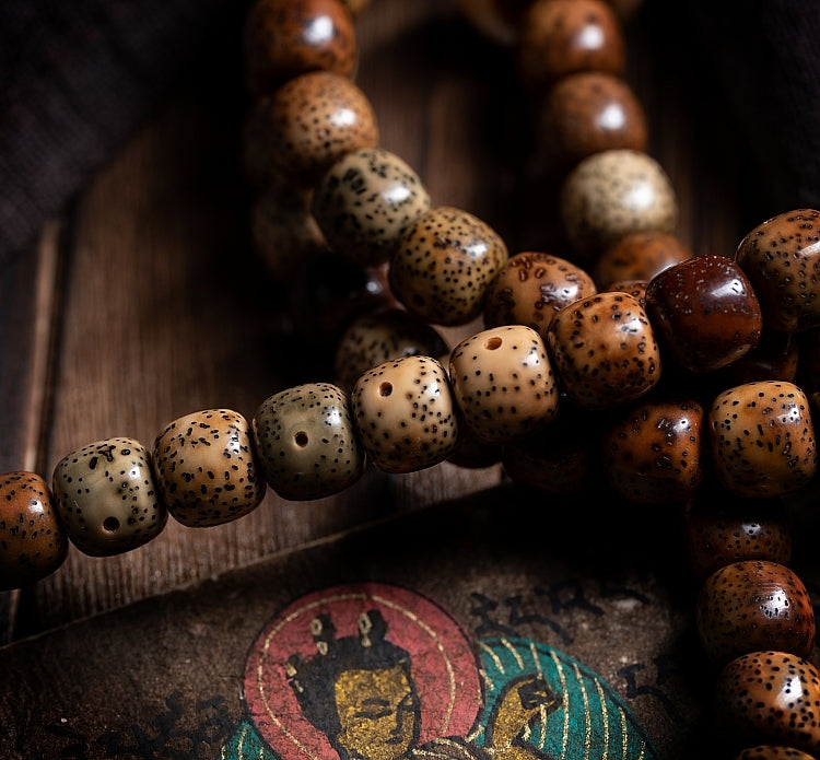 Kailashforce Vintage 108 Bodhi Seed Mala Necklace Old Material Spiritual Bracelet for Enlightenment Inner Peace Cultural Heritage