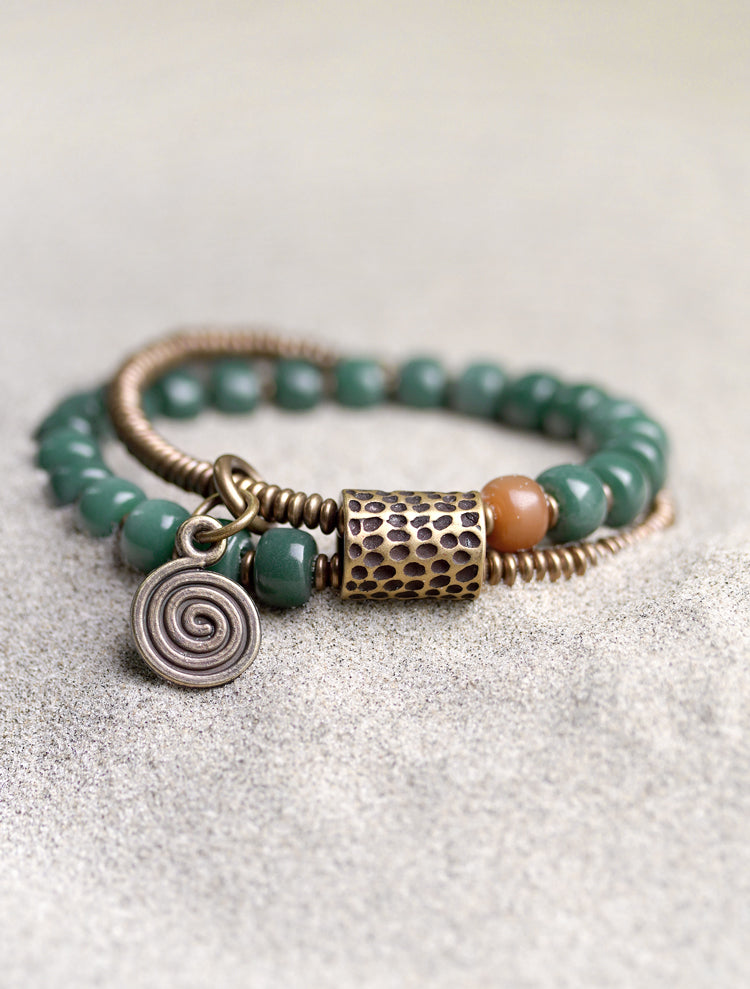 Kailashforce Vintage Ethnic Double Layer Green Bodhi Root Bracelet Boho Chic Meditation Jewelry