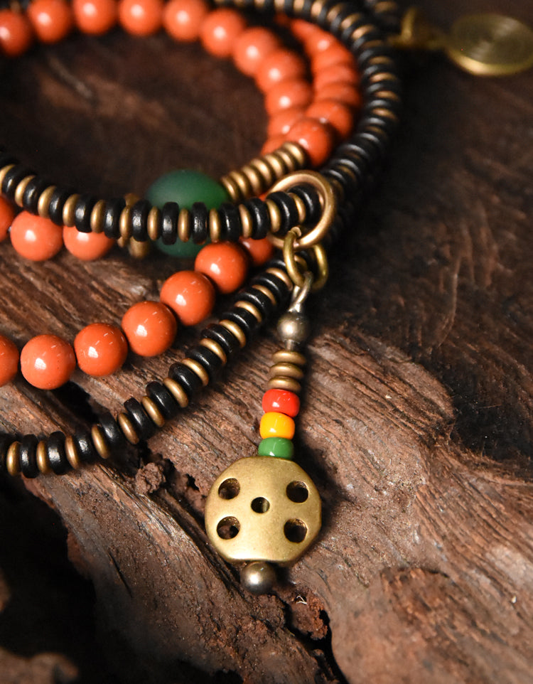 Kailashforce Multi Layer Redstone Sandalwood Necklace Ethnic Boho Layered Bracelet Necklace Set