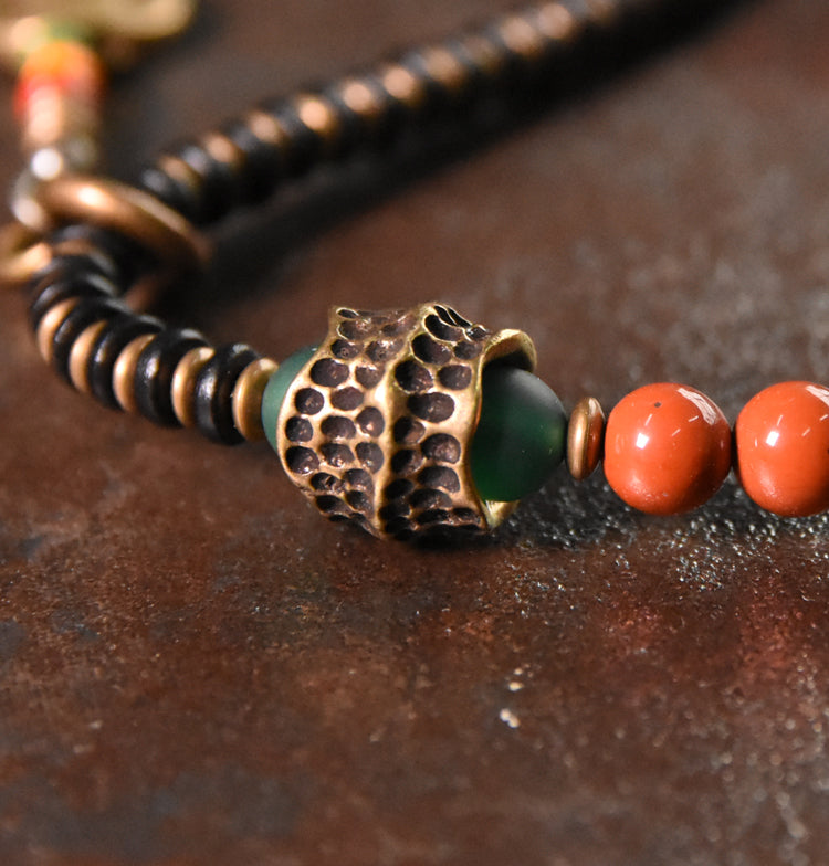 Kailashforce Multi Layer Redstone Sandalwood Necklace Ethnic Boho Layered Bracelet Necklace Set